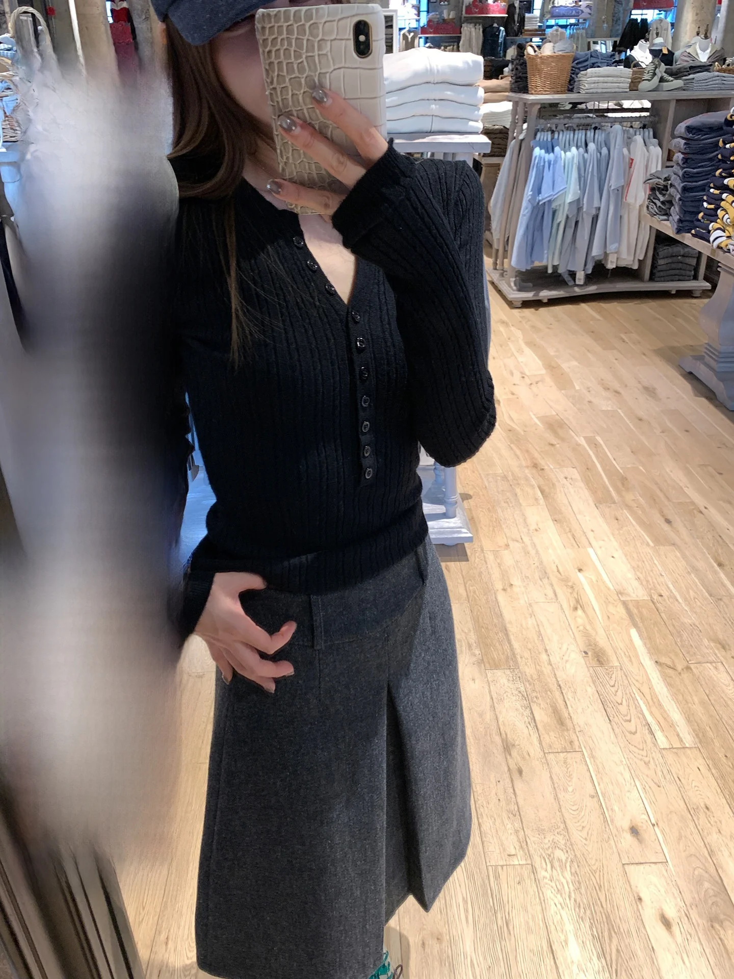 

Slimming Knitted Sweater Top Buttoned Tight Fit Inner Wear Blue Twisted Small Pit Stripe Base Layer Winter Commute Sle Long...