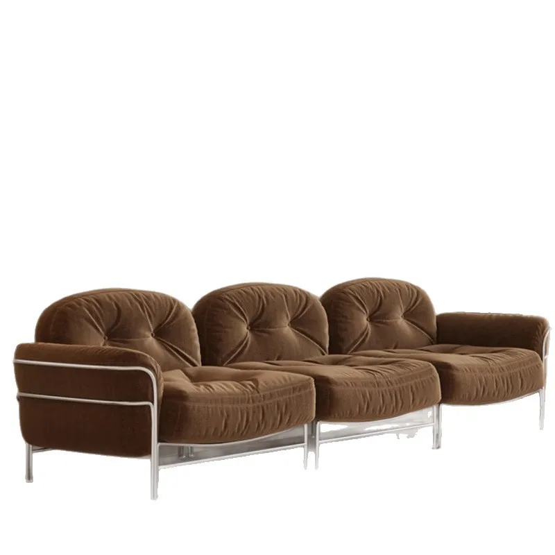 Small apartment straight-row sofa, antique style in the living room, single-person three-person, retro fabric sofa