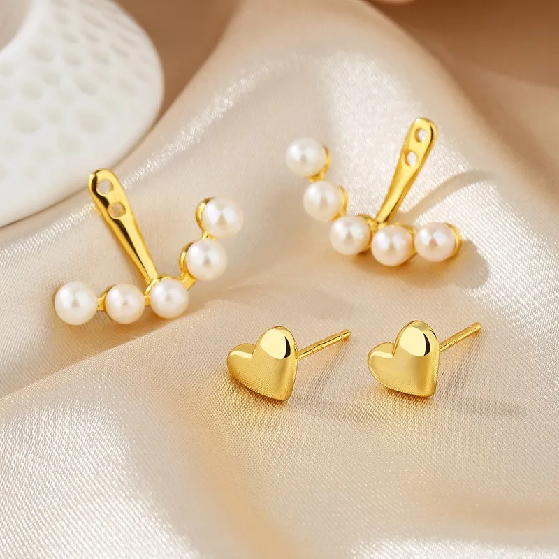 EZ-38ZFSILVER S925 Silver Korean Fashion Luxury Trendy Gold Heat Ball Freshwater Pearl Earring Jewelry Women Match-all Gift Girl