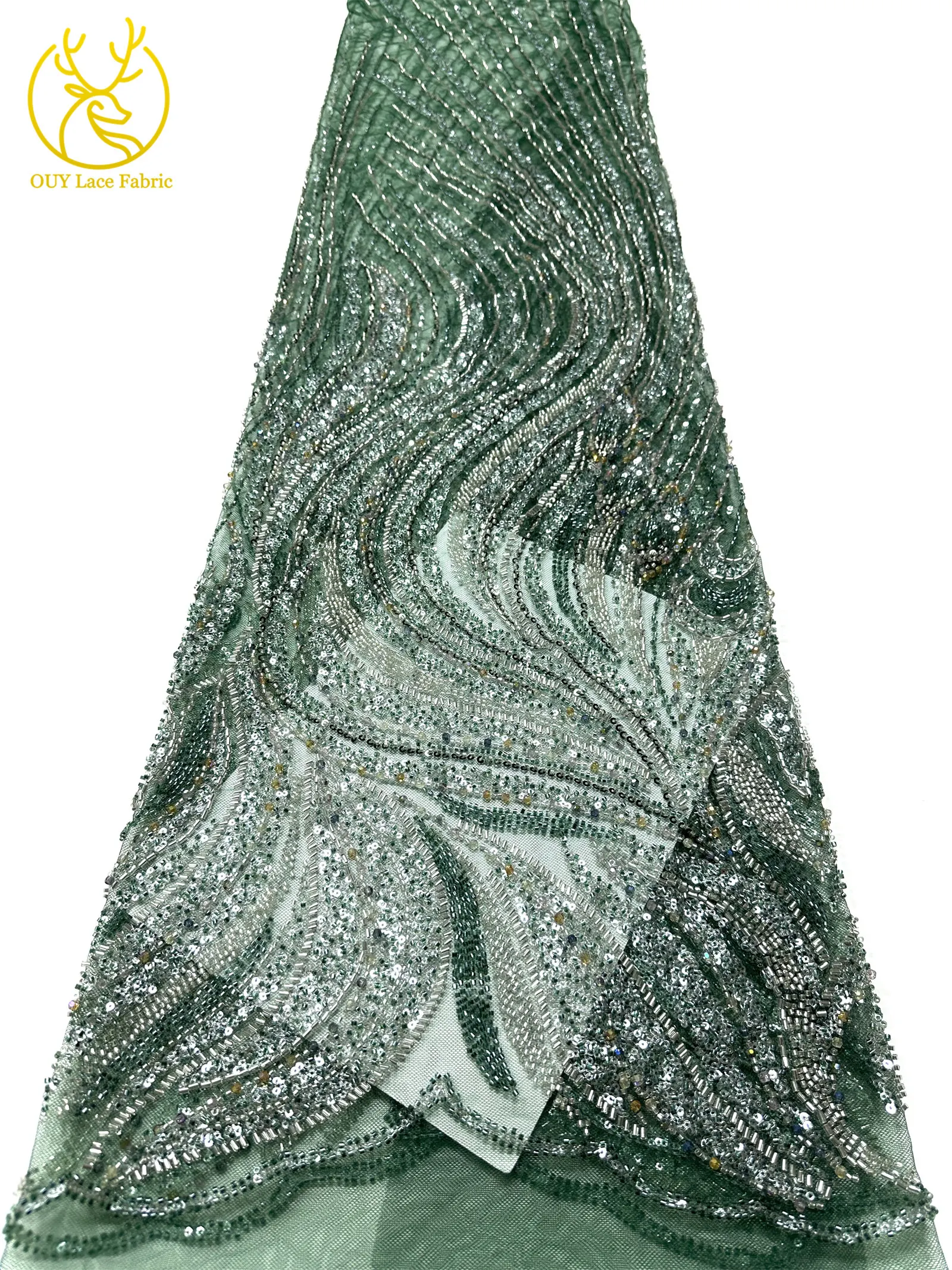 2026 Neuester nigerianischer Luxus-Bräutigam-Spitzenstoff mit Handperlen, afrikanischer Pailletten-Spitzenstoff, geeignet für Hochzeit, Party, Kleid, Sewin – Detail 15