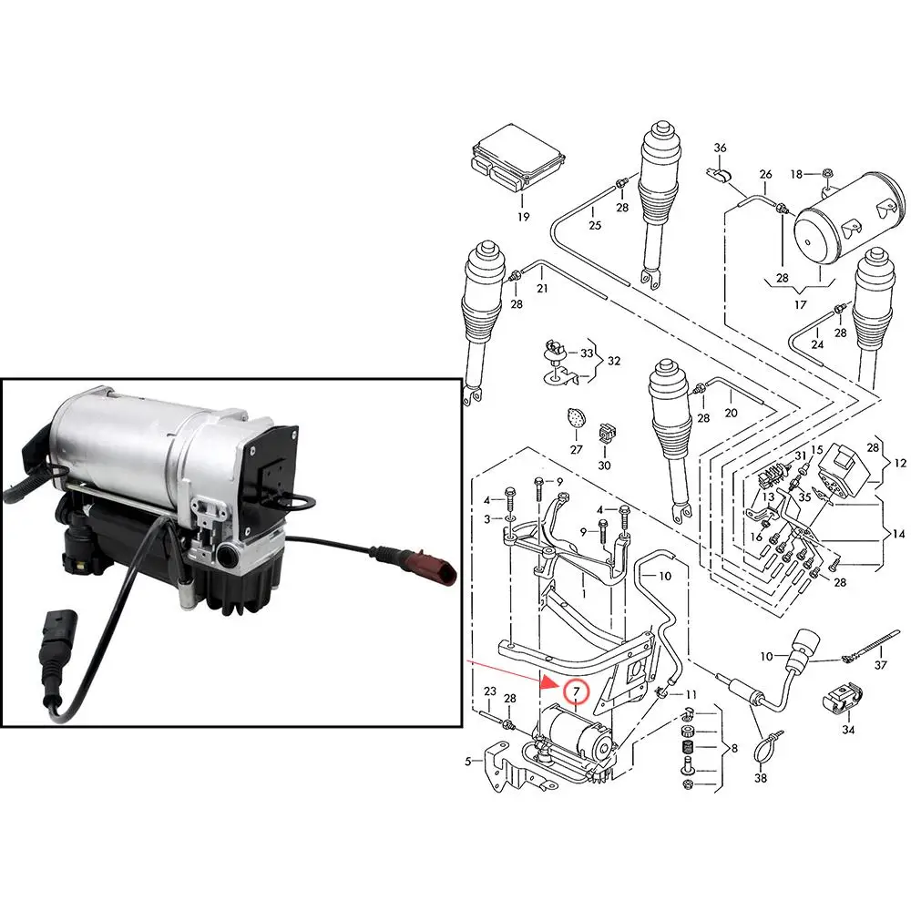 1x Air Suspension Compressor Pump For Audi A8 D3 4E Quattro S8 4.2L, OEM 4E0616007C Professional High-Quality Car Accessories