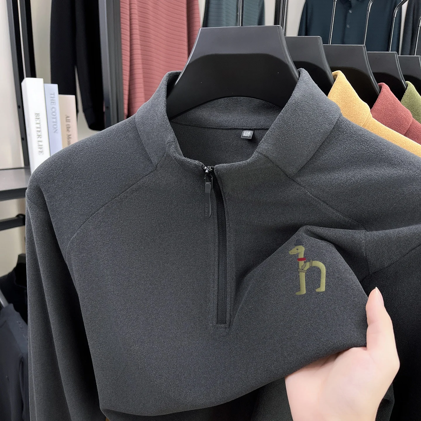 Designer Trend Men's Half Zip Mock Neck T-Shirt Autumn Warm Easy Care Solid Color Long Sleeved Tops Casual Versatile Men's Wear - view 5