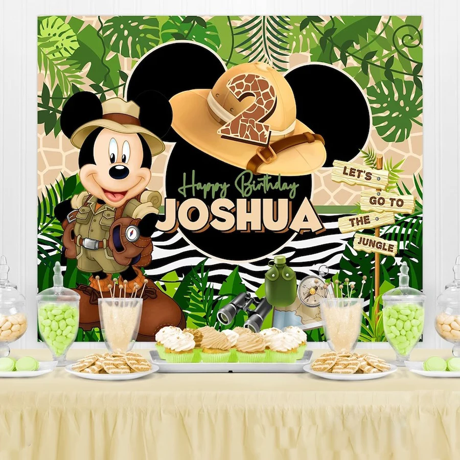 Safari dos desenhos animados mickey mouse aniversário fundo fotografia adereços personalizado menino recém-nascido chá de fraldas pano de fundo para estúdio foto