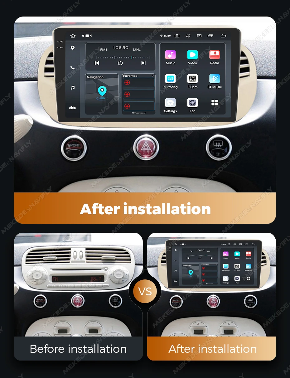 1DIN Android 14 Car Radio For FIAT 500 Abarth 2007-2015 Multimedia Video Player GPS Navigation Autoradio Carplay DSP RDS 4G WIFI