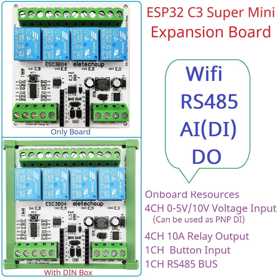 DC 9V 12V 24V 4AI-4DO 0-10V Analog Input ESP32 C3 Super Mini RS485 Relay Expansion Board Smart Home IOT Simple PLC