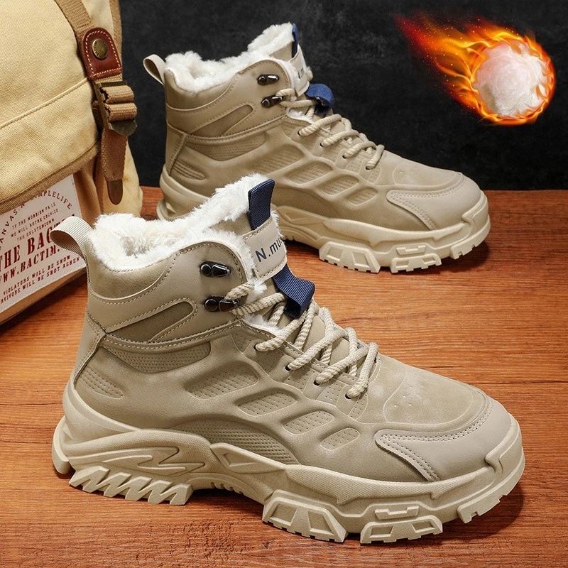 

Winter High Top Men's Thick Soled and Plush Ankle Boots Retro Height Increasing Thick Wear-resistant Cotton Shoes Boots for Men