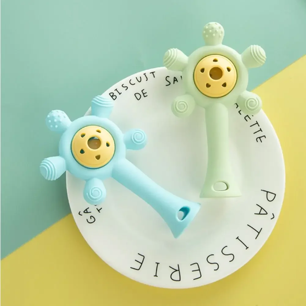 Silicone Kids Teether Toy Infant Grab Shake Soft Baby Rattle Toy Developmental Wheels Shape Teething Ring Sensory