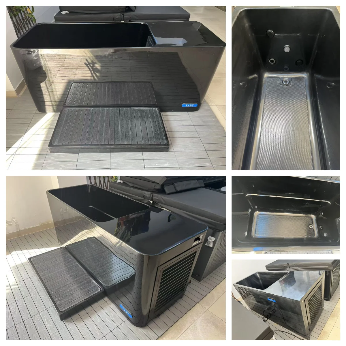 حوض سبا حديث أسود قائم بذاته ثلاجة مدمجة يغرق البارد حمام الجليد تمرغ بركة حمام داخلي CUPC أحواض حمام فاخرة