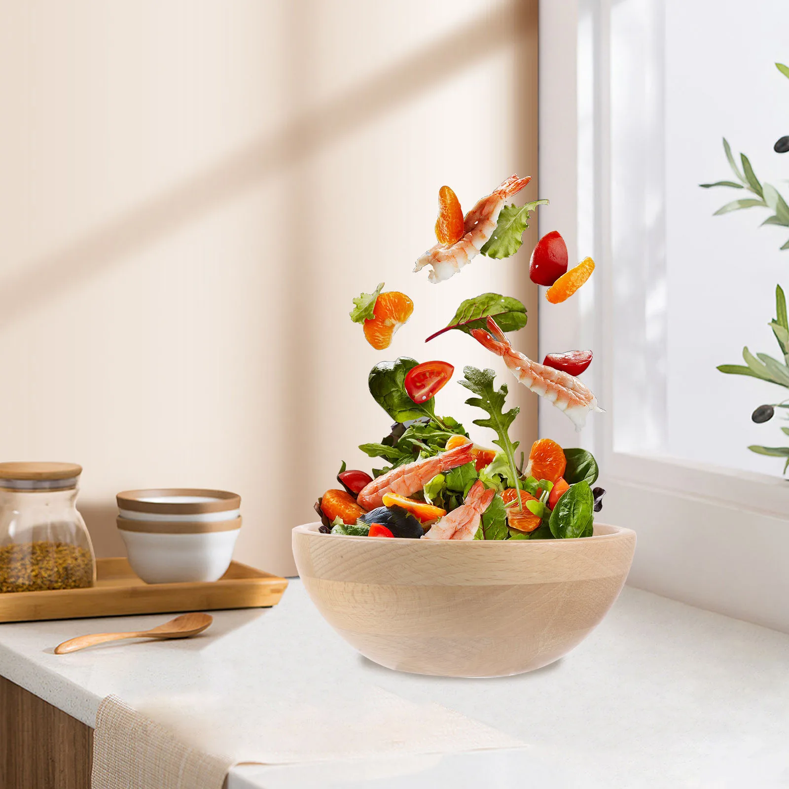 

Bamboo Bowl Small Size Smooth Corner Clear Grain Salad Food Storage Home Kitchen Tableware Bowl Bamboo