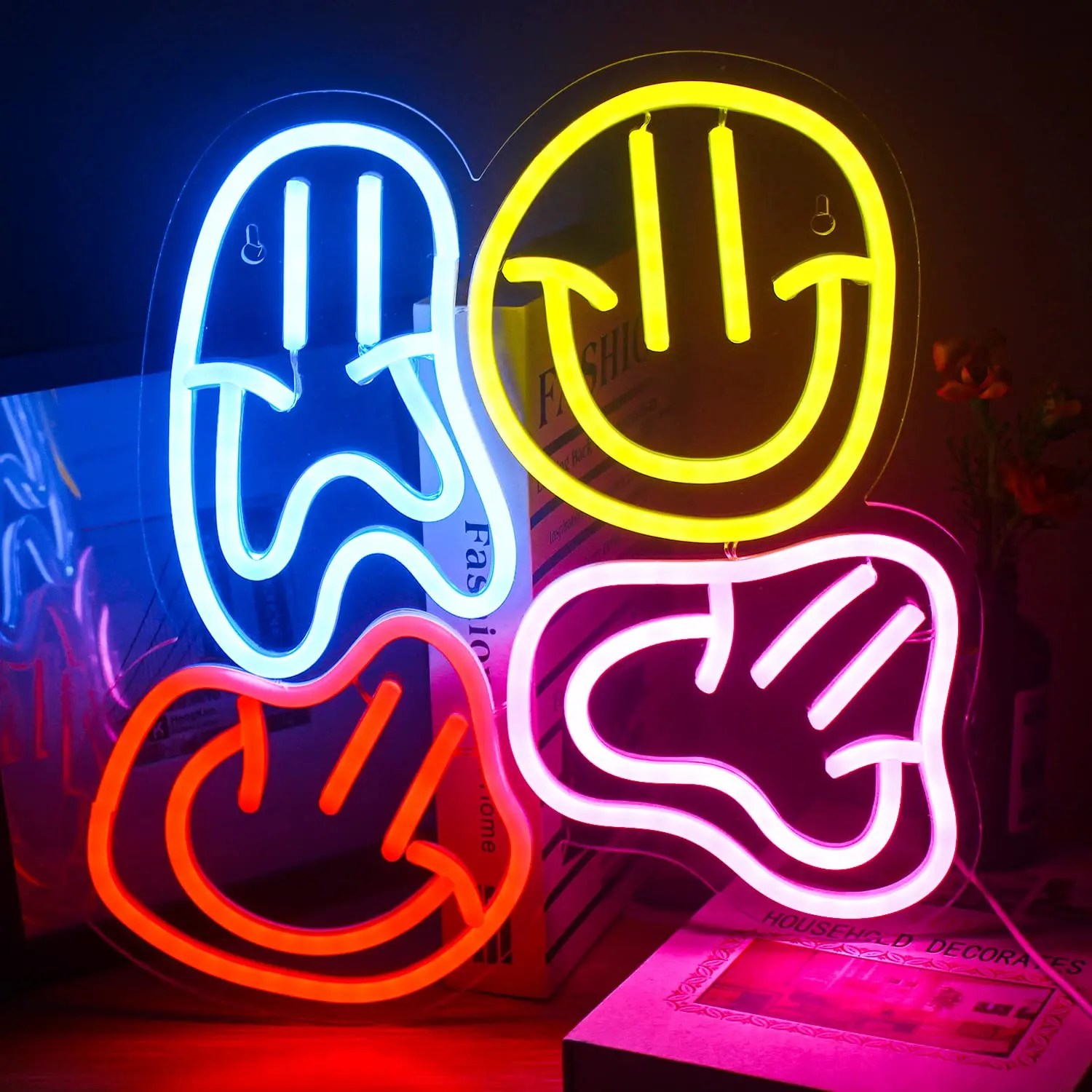 

Smile Faces Neon Sign Led Colorful Distorted Happy Faces Neon Light Signs for Wall Decor Usb Light Up Signs for Kids Bedroom