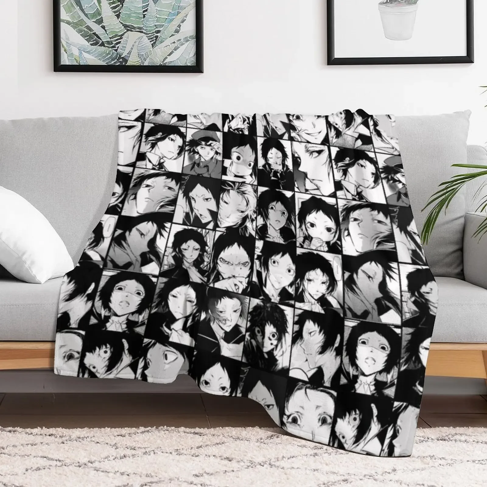 Akutagawa Ryunosuke- collage black and white version Throw Blanket Retros Fashion Sofas Blankets