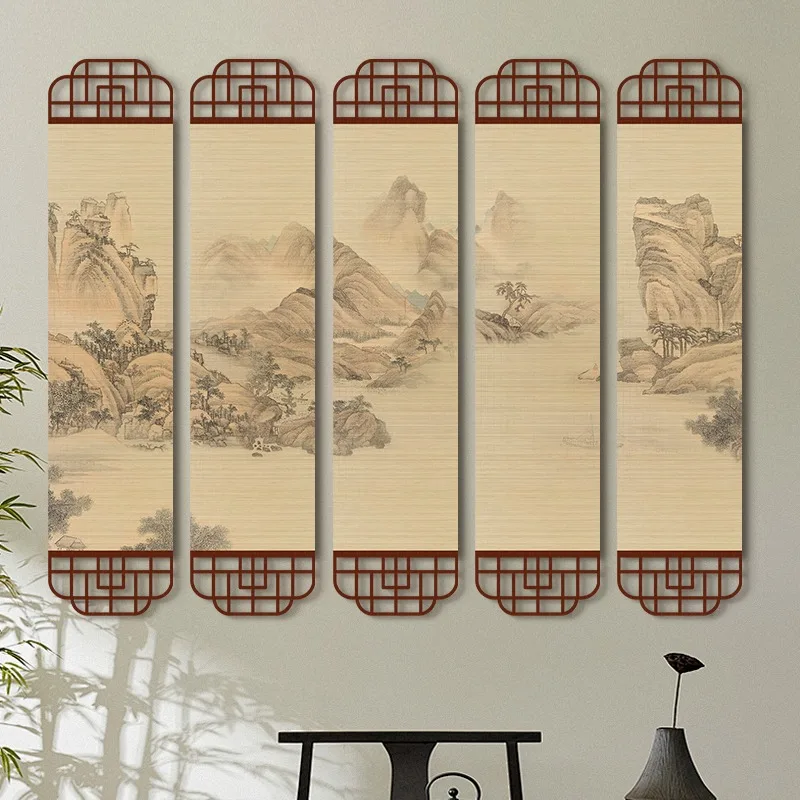 Japanese Ink Painting Zen Scroll with Bamboo curtain -Applicable to Modern Home Decor for Tea Room, Living Room & Study