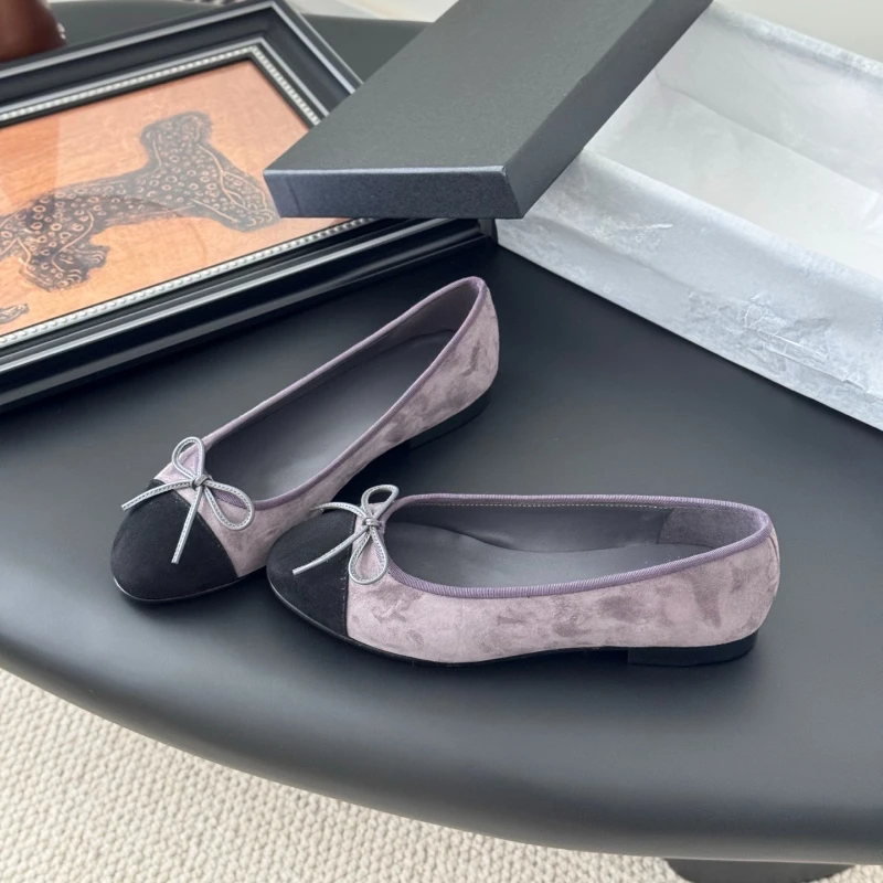 أحذية نسائية كاجوال جديدة للخريف: أحذية مسطحة من جلد الغزال مع فيونكة، أحذية فردية مريحة بفتحة ضحلة