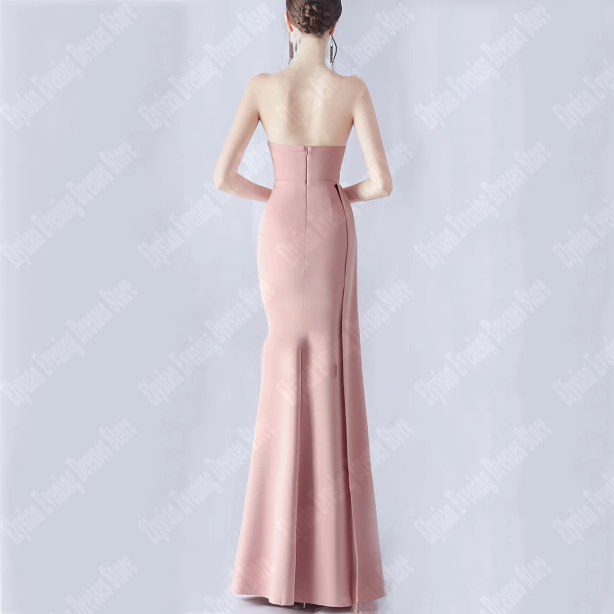 Lace Embroidered Collar Evening Dresses Pink Strapless Floor Mop Long Dress Party Gowns High Quality Wrinkles Vestidos De Noche