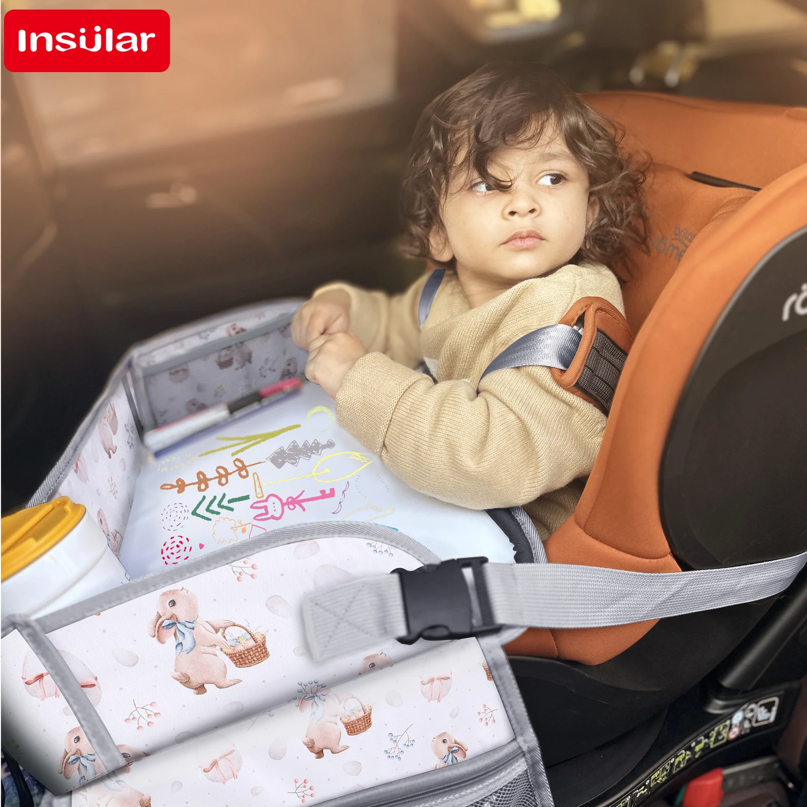 

INSULAR Kids Travel Tray Children's Portable Drawing Board Car Seat Easy to Wipe Child Painting Tray Folding Trip Whiteboard