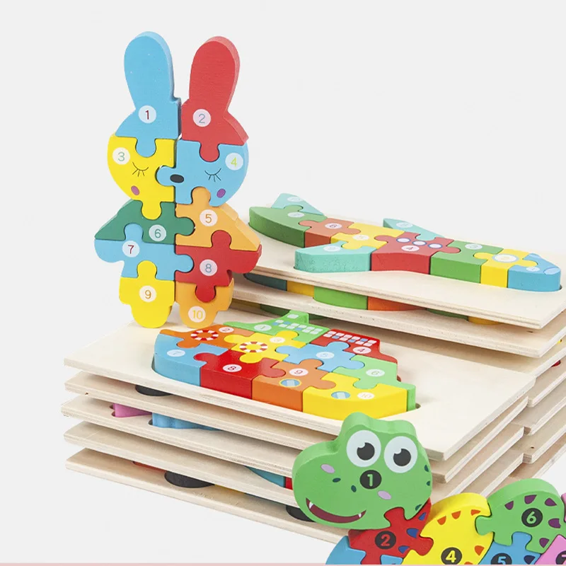 Interlocking Animals Shaped Numerical Puzzle Children Cat Dino Dinasor Car Rabbit Airplane Educational Toy Idea for Girl 2 Years