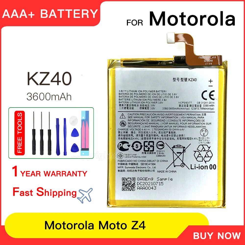 

100% genuine Battery 3600mAh KZ40 Battery For Motorola Moto Z4 XT1980-3 Replacement Batteries Batteria