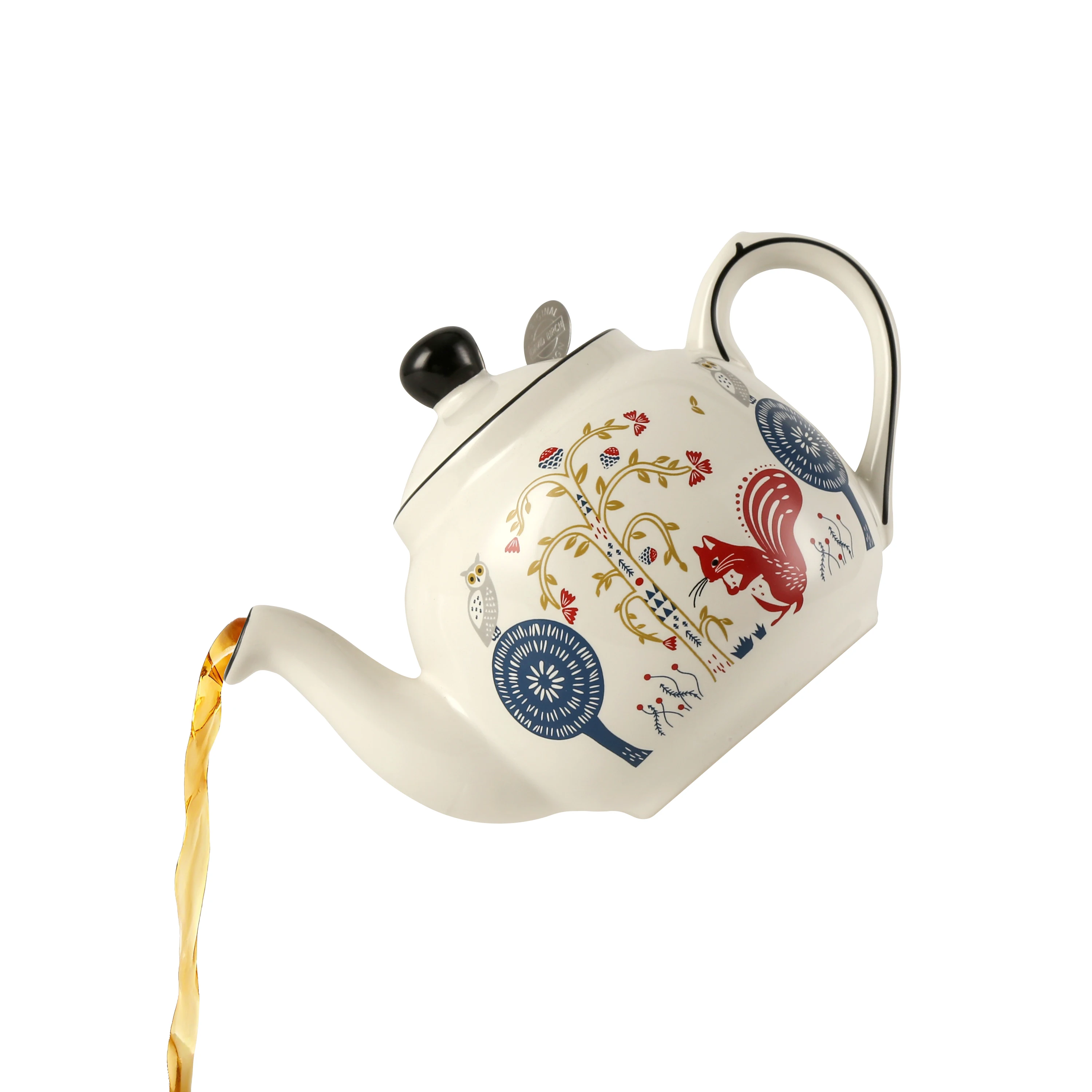 London Pottery 600ML squirrel ceramic tea pot with stainless steel infuser porcelain teapot cup and sauers