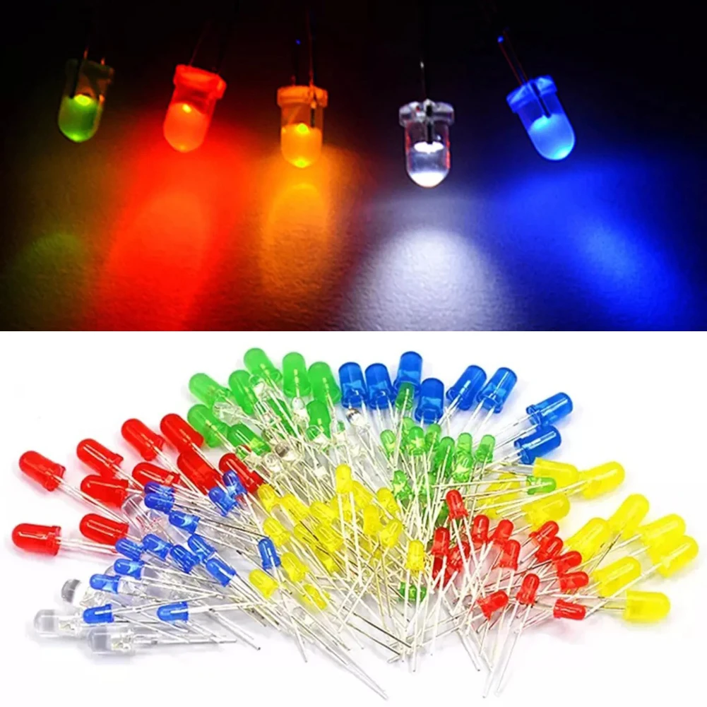 300pcs LED Diode Multicolor LED Emitting Diodes Light 3V Assortment Kits 3/5mm Jose LED Box Set 3MM5MM High Brightness LED Light