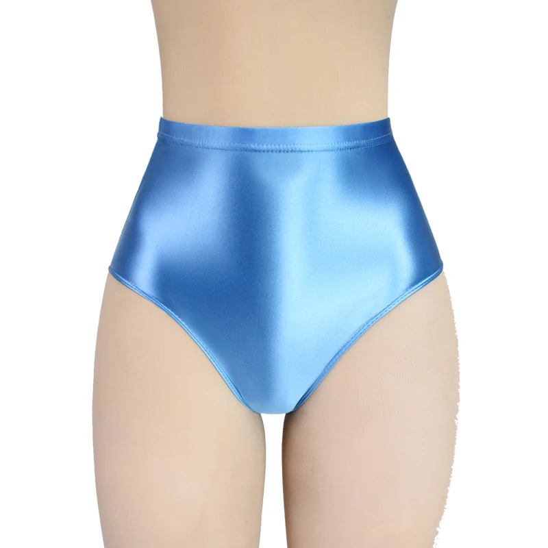 Sexy gloss Briefs Bikini Bottoms with Buttocks Silky Solid middle-waisted Tights Underpants Oily swimming clothes for women