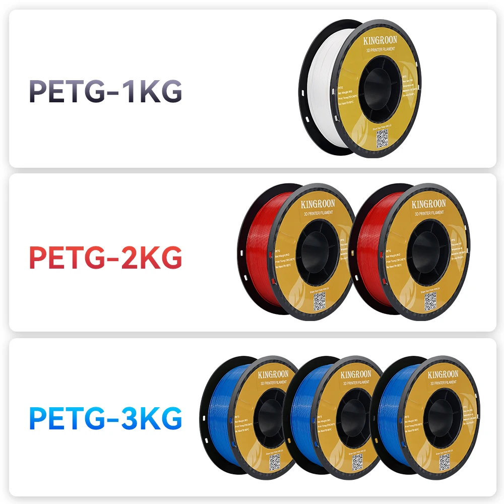 3KG 2KG 1KG KINGROON PETG High Quality 3KG PETG Filament 1.75mm 3D Printing Plastic Material No Bubble Eco-friendly