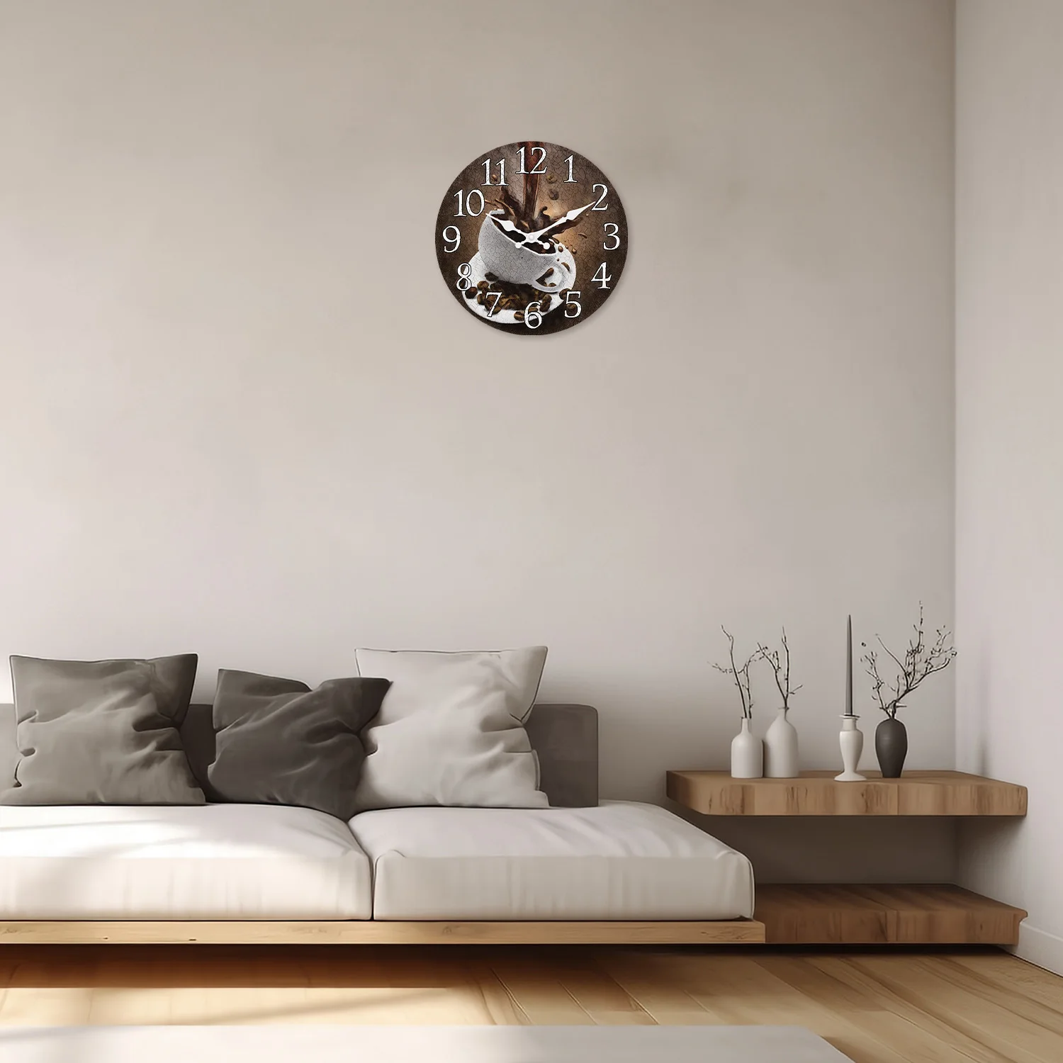 American Retro Coffee Cup Pattern Wooden Wall Clock for Living Room, Bedroom, Kitchen, Home Decoration, Silent Quartz Clock, Holiday Gift, 10