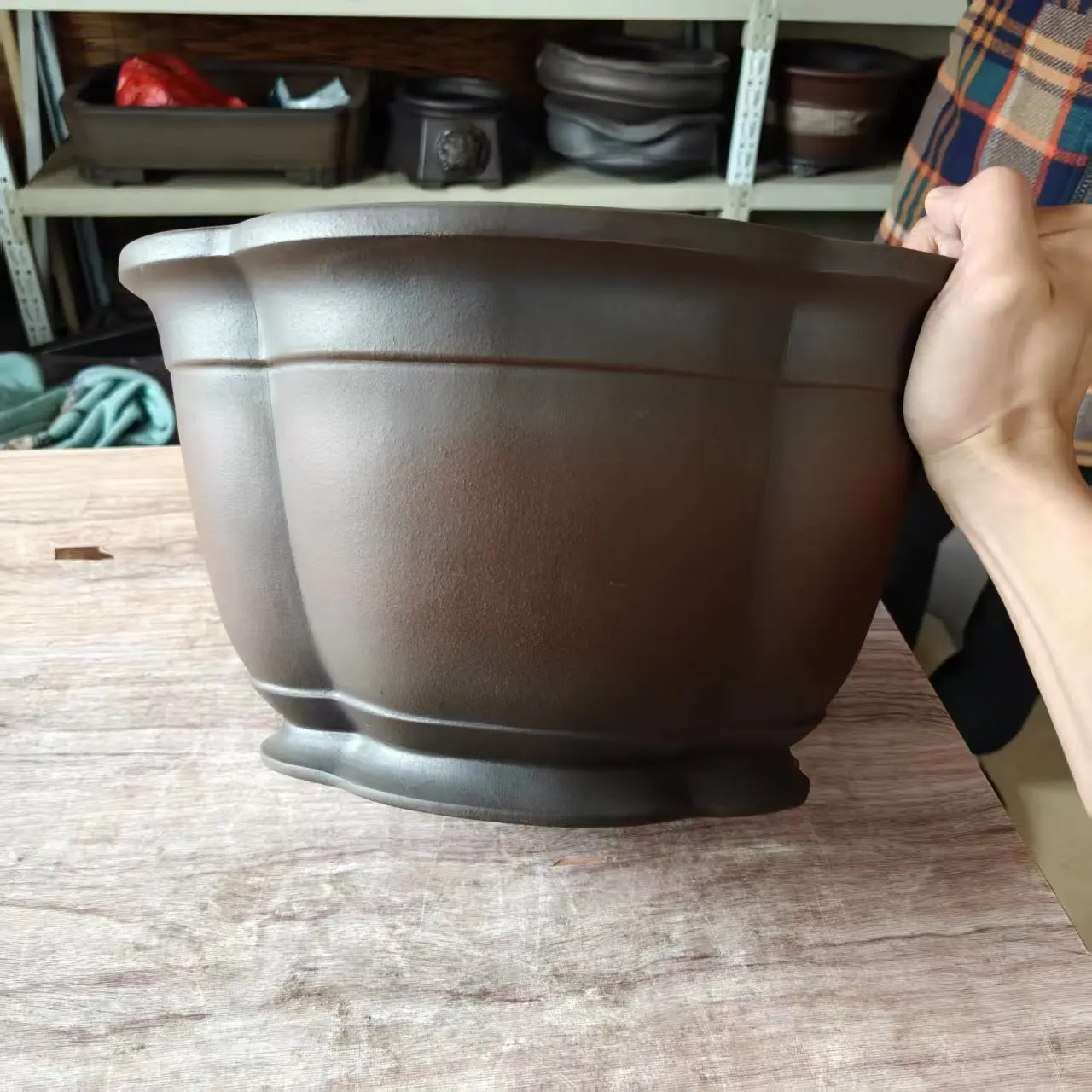 Hand Made Classic antique style Unglzed Yixing Purple Clay Bonsai Pot with Plum shape
