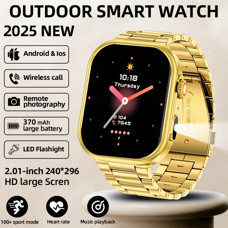 

LIGE Smart Watch Men Women Flashlight 2.01” HD Display AI Voice Bluetooth Call Sports Watches Health Monitor Smartwatch 2026 New