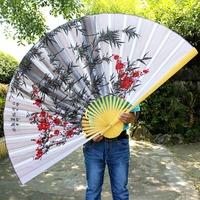 Chinese Decoration Folding Fan Classical Wall Mount Oversized Cloth Folding Fan Living Room Decorative Plum Blossom Fans