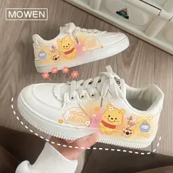 Tênis Winnie Pooh feminino, sapatos baixos casuais, sapatos fofos para alunos do ensino médio, respiráveis e confortáveis, fotos reais, verão