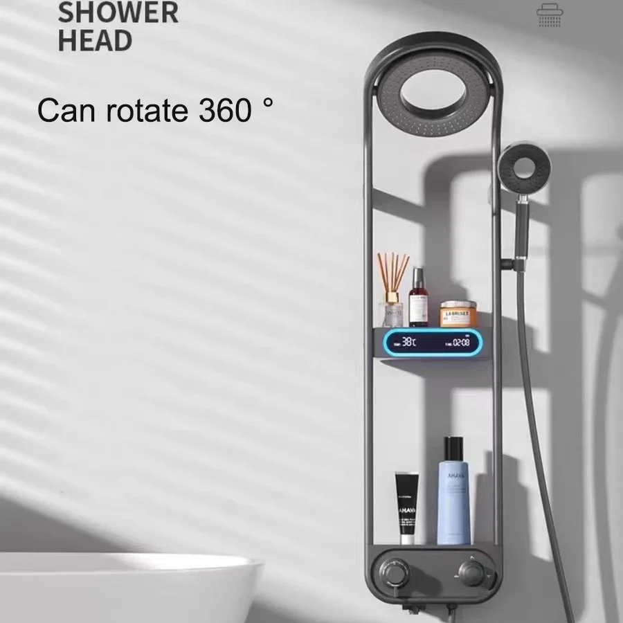 LED عرض درجة الحرارة دش صنبور الأمطار أنواع متعددة تركيب الجدار الكامل يمكن وضع العناصر تصميم جوفاء
