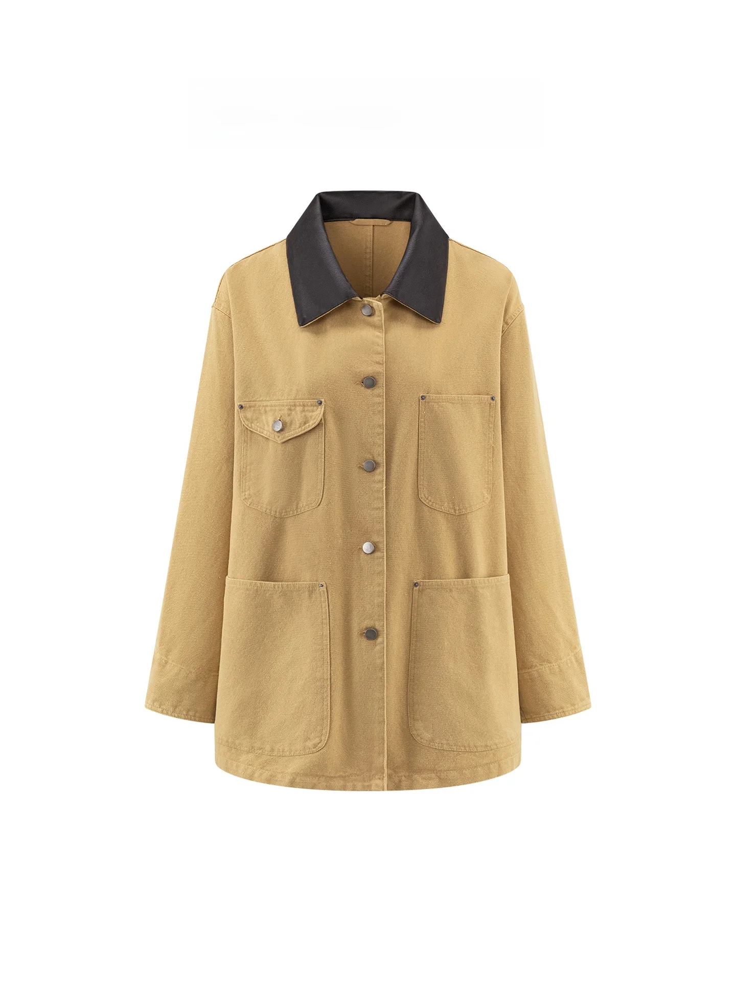 

La Chapelle Casual Vintage Sle Women's Denim Jaet Loose Fit Collar Stand Design Casual Top Splicing Design Daily Wear