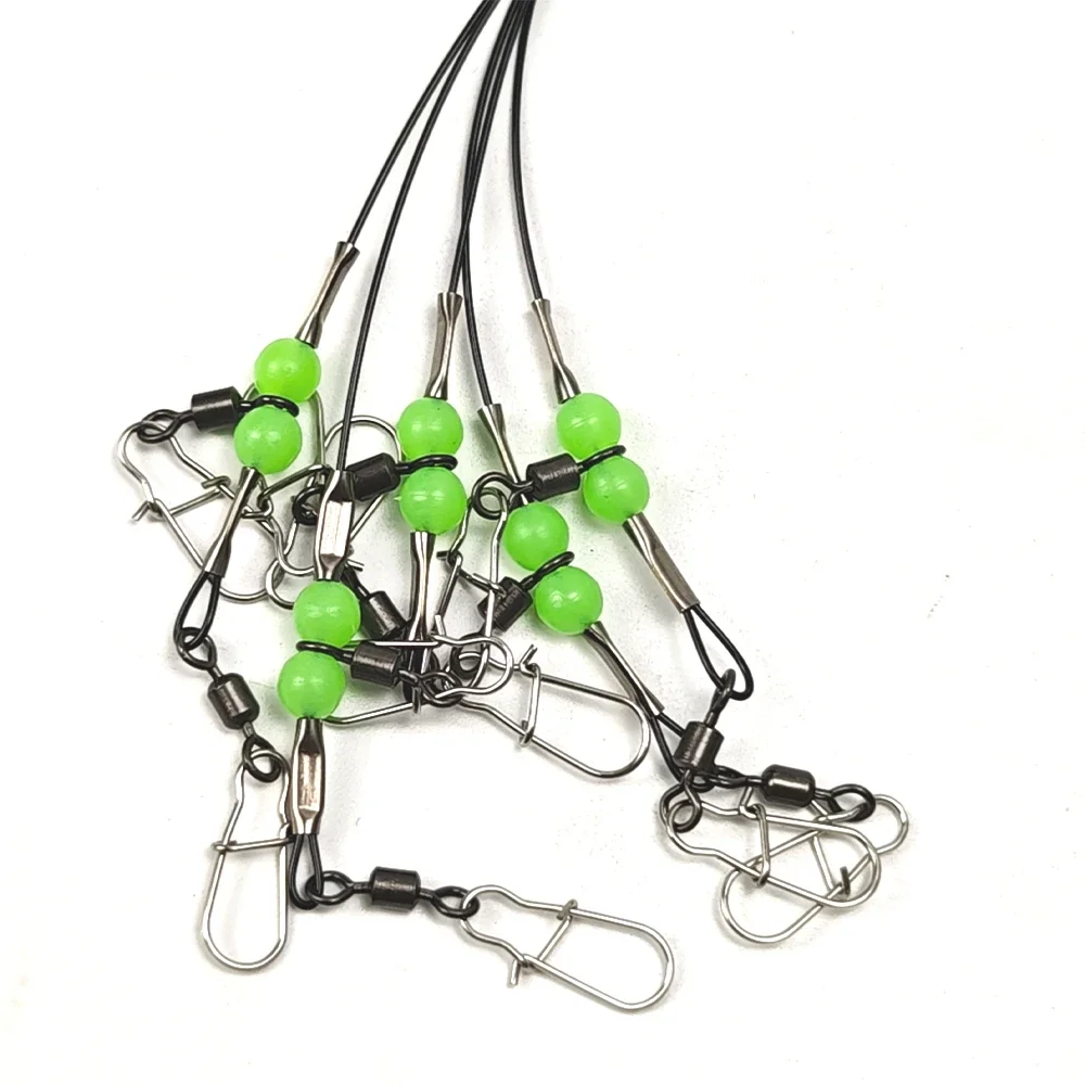 5er-Set Tintenfisch-Jig-Rig mit Drahtvorfach und Leuchtperlen-Wirbel für Eging-Tintenfischangeln, Meeresseepferdchen- und Oktopus-Angelausrüstung – Detail 3