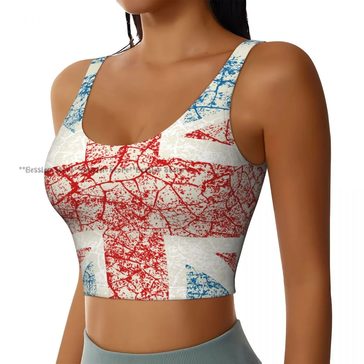Women Sexy Sports Vest Grunge UK Flag Female Streetwear Sport Lingerie Tee Crop Top