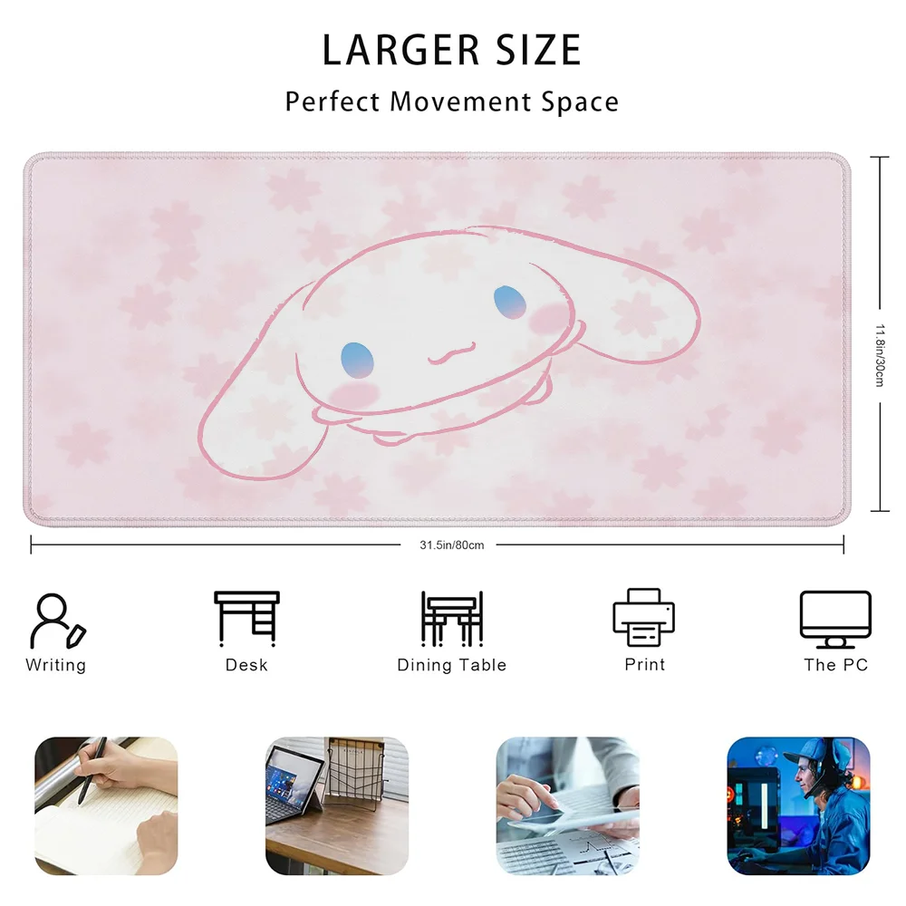 Tapis de souris Xxl 90x40cm, accessoires de bureau antidérapants cannelle, Sanrio sur bord, armoire de Gamer en caoutchouc, tapis de jeu mignons Kawaii