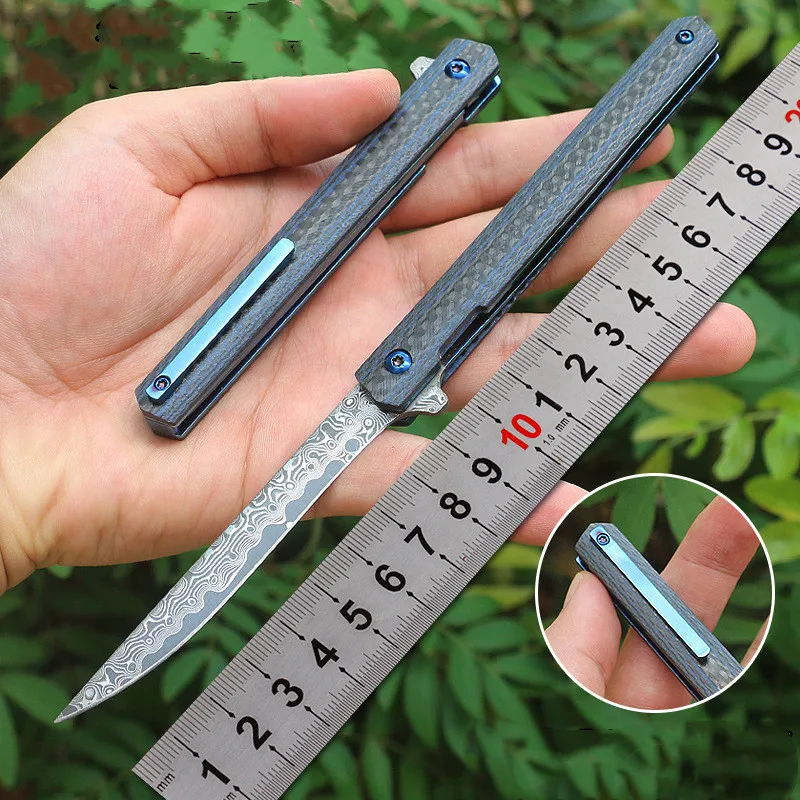 

KESIWO Blue Pen Folding Knife VG10 Damascus Carbon Fiber G10 Pocket Survival Hunting Tactical Outdoor Camping Fishing EDC Knife