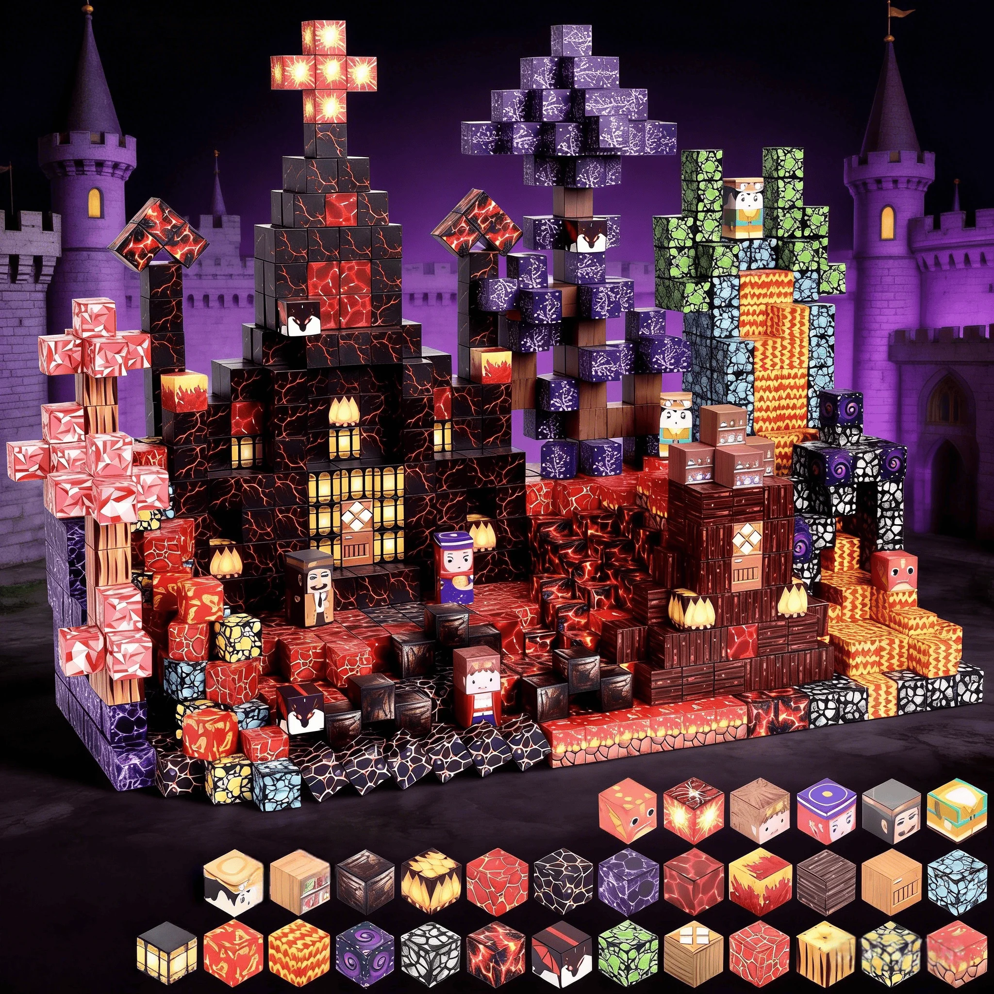 

300 магнитных строительных блоков 2 см/0,8 дюйма, большие, развивающие игрушки STEM Монтессори, Волшебный замок для детей 3+, подарки на Хэллоуин и Рождество