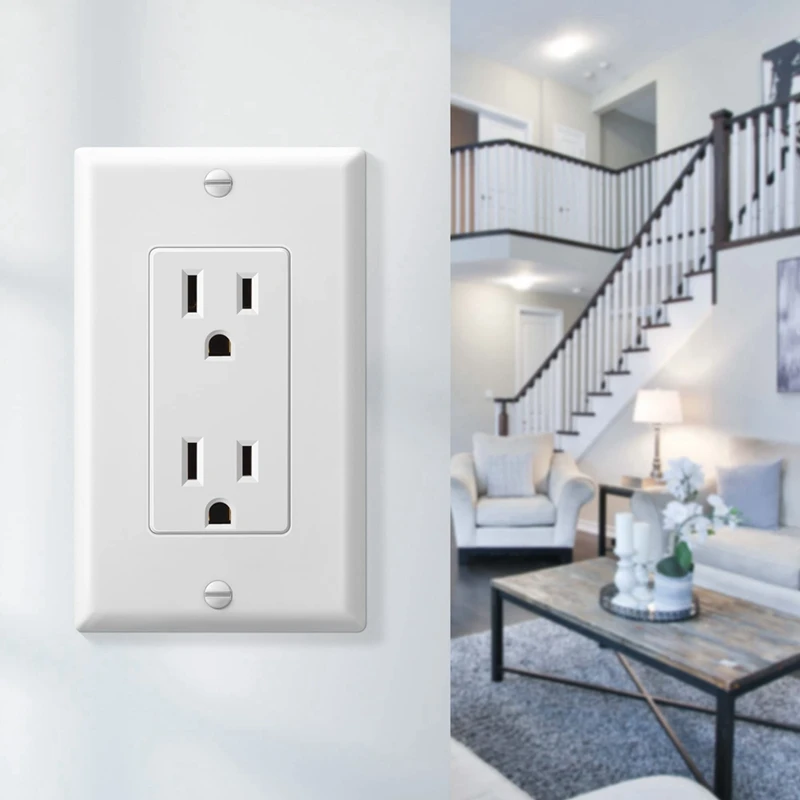 10 Pack Tamper-Resistant Electrical Outlet Decorator Receptacle Outlet With Wall Plate, 15A 125V, Self-Grounding