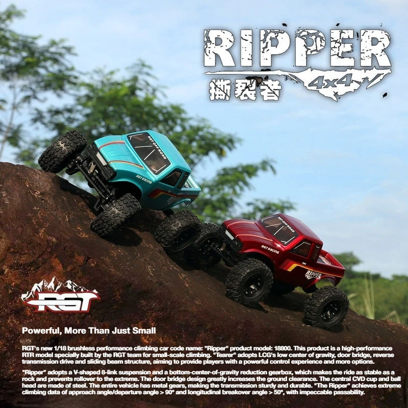 RGT 1:18 Ripper 4CH brushless 4WD Auto da arrampicata a due velocità Rotore esterno RC Modello di telecomando Auto Fuoristrada RTR 18800