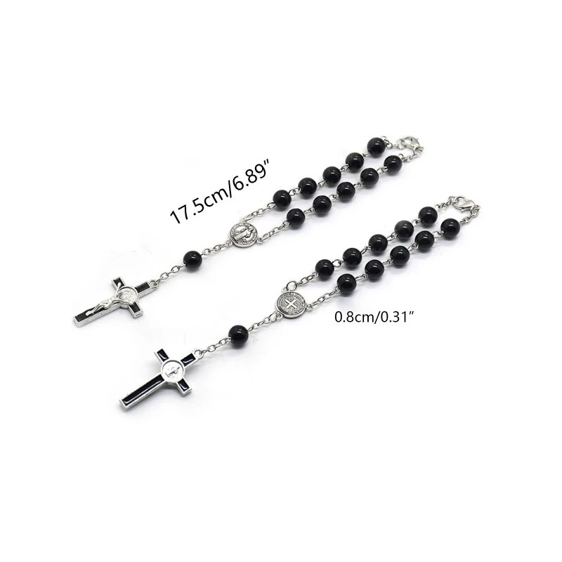 Exquisite Rosary Cross Bracelet Jewelry Black Glass Beads Rosary Bracelet Must-have Item for Catholicism Prayer