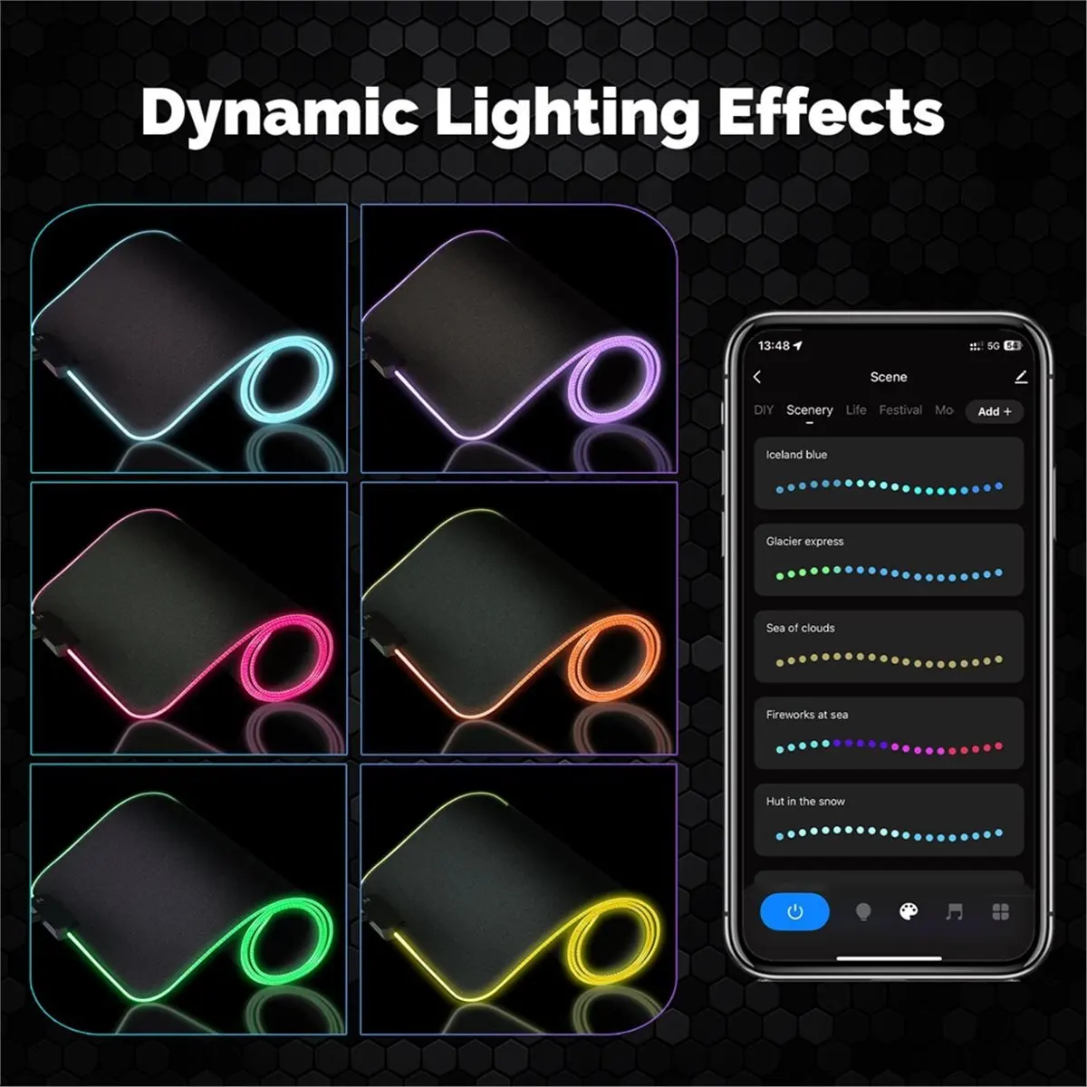 Stable- Tuya WiFi Smart LED Mouse Pad RGBLED Colorful Lighting Office Desk Gaming Atmosphere Mouse Pad for Gaming PC Computer
