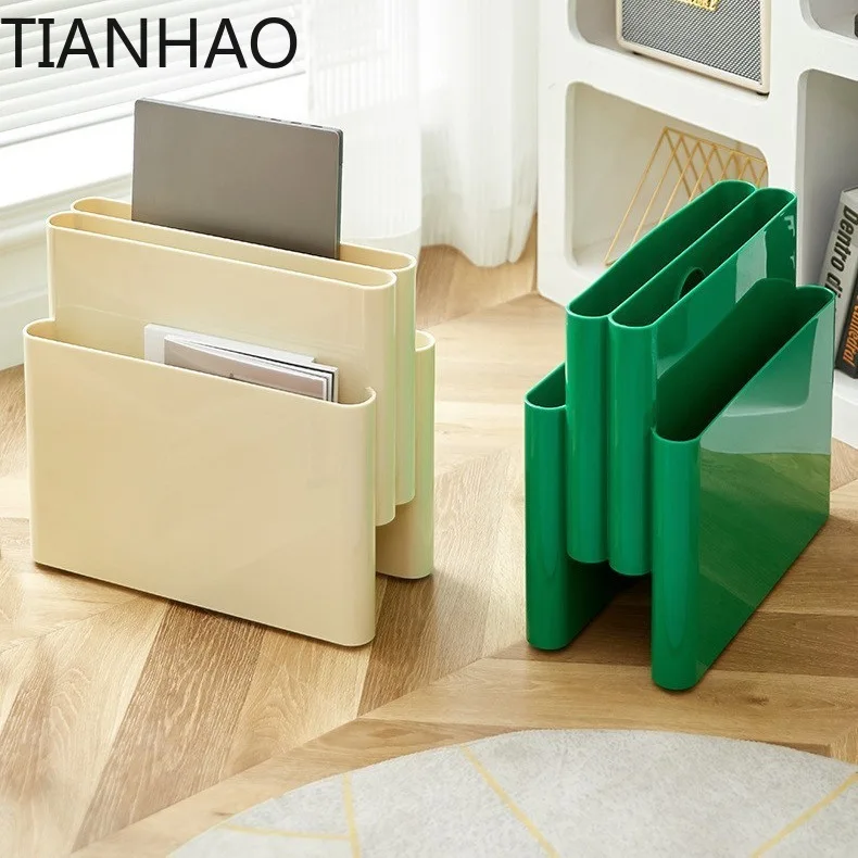 Minimalist Vintage Floor Bookshelf Instagram Style Multi Compartment Desktop Organizer Decorative Book and Magazine Stand