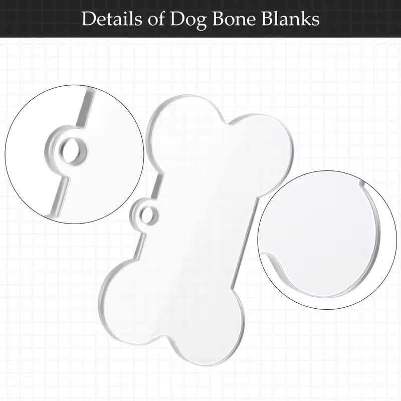 50/30 Pcs Sublimation Blank Dog Tags Clear Acrylic Keychain Blanks Dog Bone Shape Transparent Discs Precut Blanks