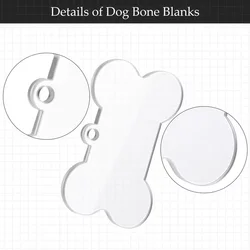 50/30 Pcs Sublimation Blank Dog Tags Clear Acrylic Keychain Blanks Dog Bone Shape Transparent Discs Precut Blanks
