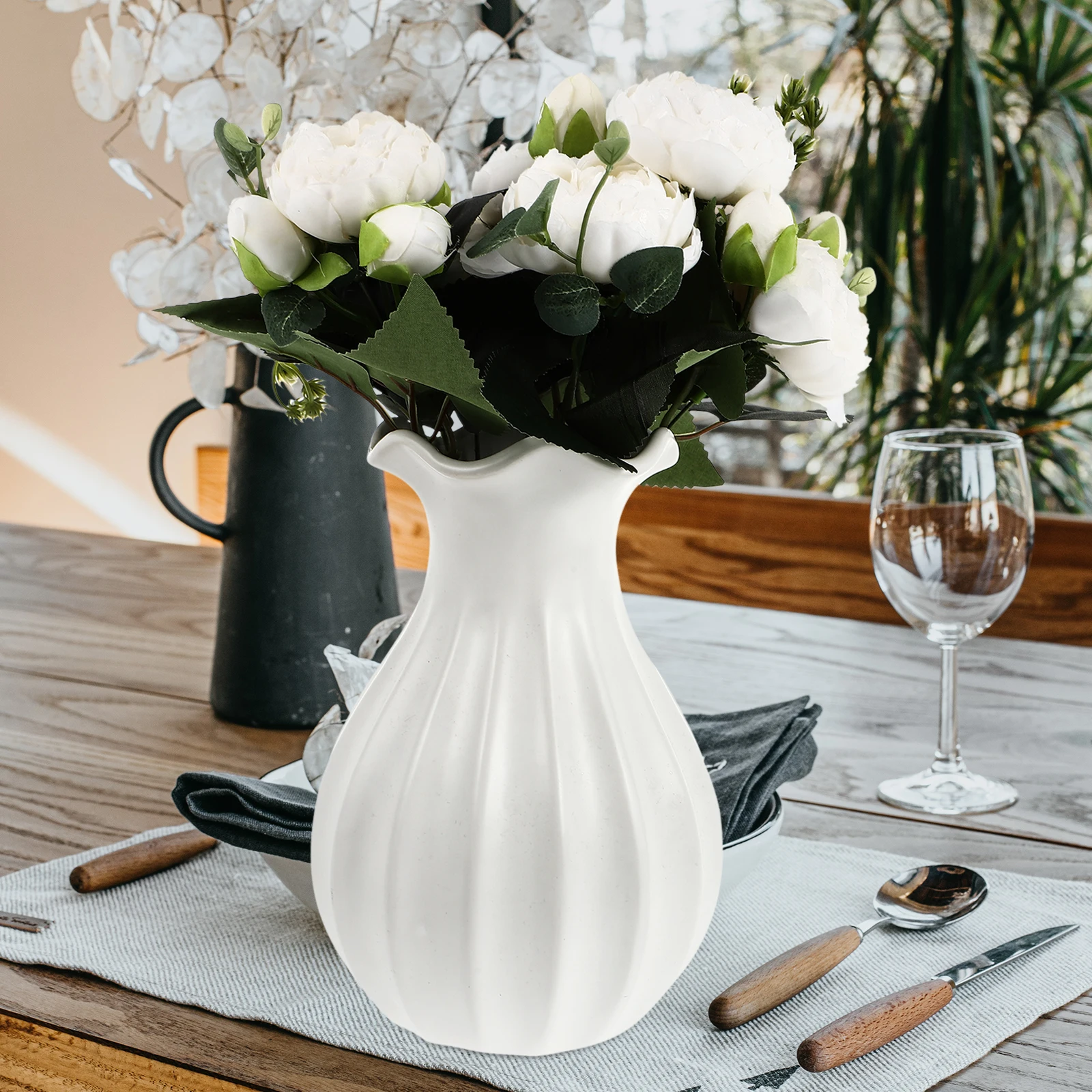 

2 Pcs Peonies Artificial Peony Flower Wedding Decor Bouquet White Plastic Fake Ornament Flowers