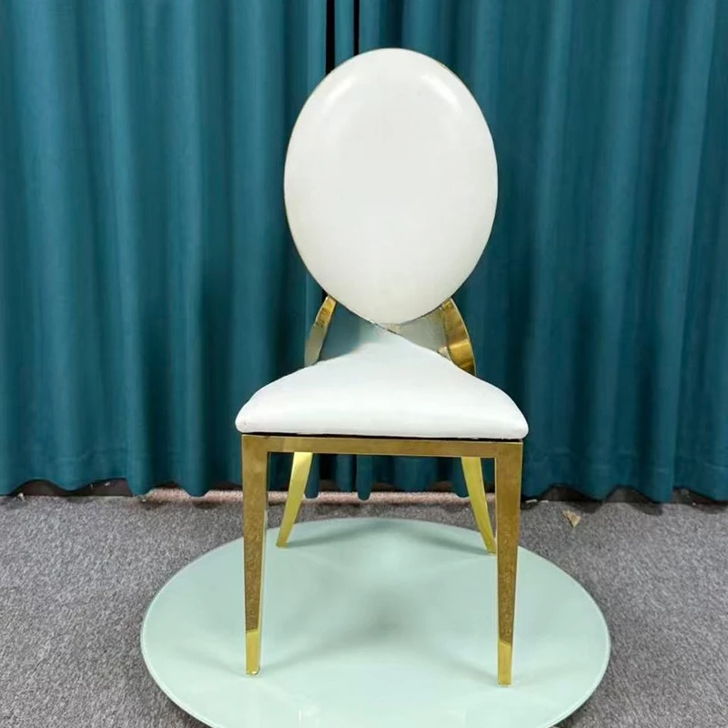 Furniture Wedding Hall Stainless Steel Dining Chair PU Soft Bag Cushion Retro Pattern Hollow Back Flower Chair Banquet Chair