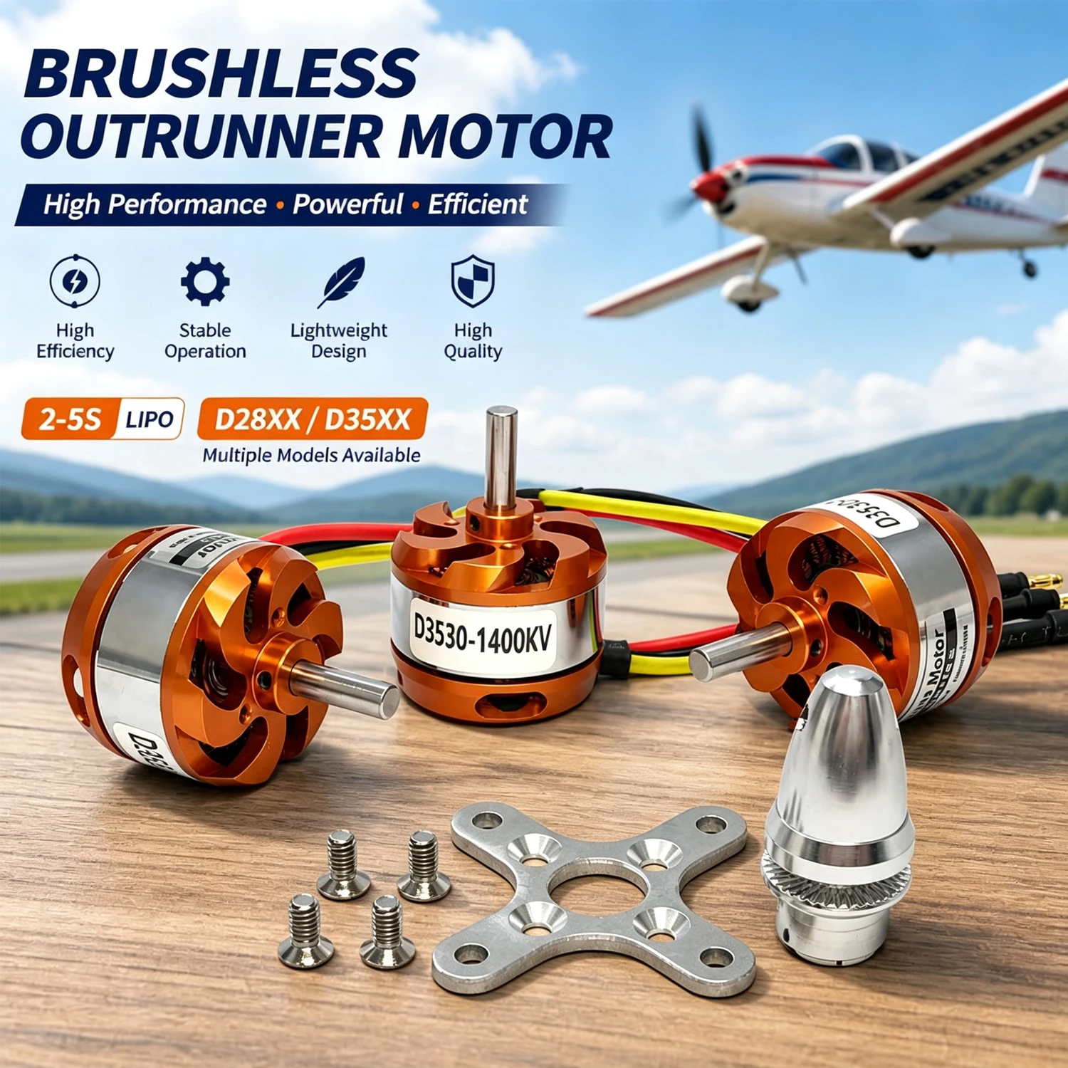 Brushless Motor D2822 D2826 D2830 D2836 D3530 D3536 D3542 D3548 2-5S W/ Adapter For RC Mini Multicopters Fixed-wing Aircraft DIY
