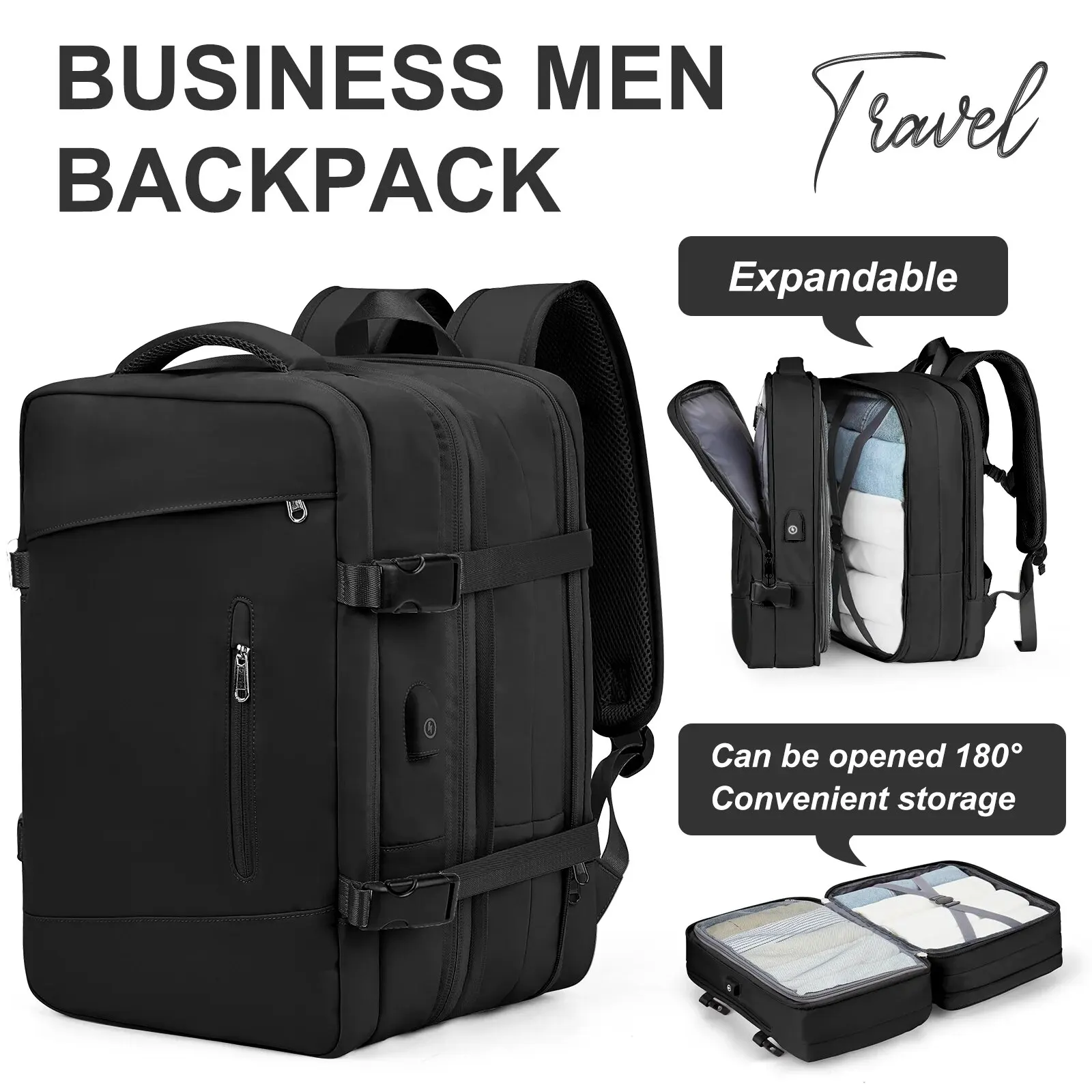 Likros Men's Travel Backpack, Expandable Waterproof Business Backpack, Women School Backpack Students Large School Bag Luggage