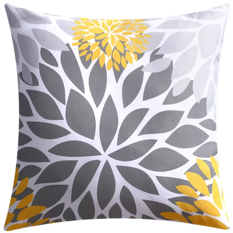 Nordic Yellow Grey Flower Pillowcase Double Side Print Cushion Cover for Sofa Living Room Office Pillow Covers 45cm Home Decor