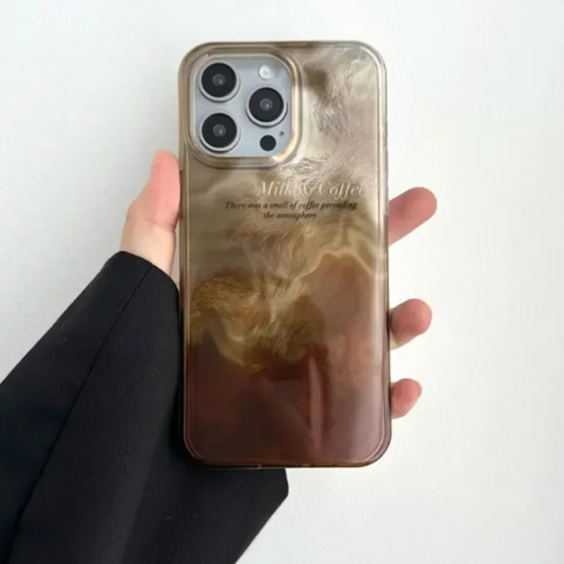 Luxury Coffee Color Blending Gradient Phone Case for IPhone 17 16 15 14 13 12 11 Pro Max 7 8 Plus Shockproof Hard Cover